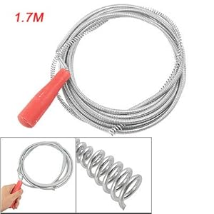 Red Plastic Handle Flexible Metal Clogged Drain Pipe Cleaner 1.7M