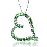 14k White Gold Heart Shaped Green Tsavorite Color Gem Stone Pendant Necklace, TW: 1.00 carat