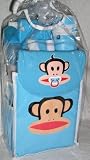 Small Paul Frank Blue Color Diaper Bag, Baby Milk Bottle, Milk Bottle Holder, Diaper Plastic Box, 3 Small Baby Towel, Diaper Change Pad and Bib Burp 9 Pcs One Set