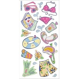 Ek Success Sticko Cathy B. Vellum Stickers 6-1/4 Inch by 12-1/4 Inch Sheet, Life's A Beach