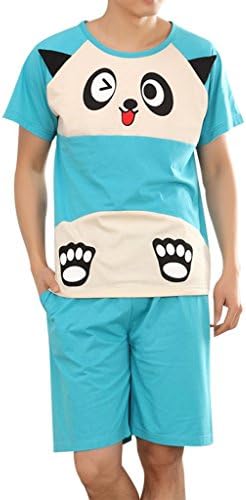 VENTELAN Couple Lover Cute Panda Design Summer Short Sleeve Pajamas Sleepwear