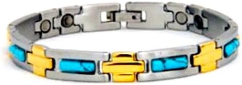 Gold & Turquoise Stainless Steel Golf Pros Women's Magnetic Therapy Bracelet Adjustable 5 to 7.5 Inches
