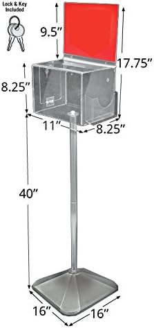 Extra Large Suggestion Box w/ Pocket, Lock &amp; Keys on Pedestal 11"wx8.25"dx8.25"h