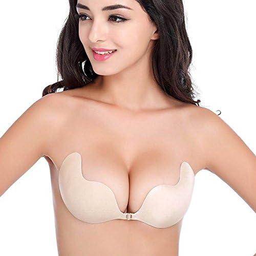 Yanjing Silicone Gel Invisible Push Up Stick Bra Self Adhesive Strapless Backless (Medium, Nude)