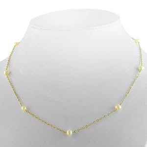 10 Karat Yellow Gold Freshwater Pearl Cable Link Station Necklace (18 inch)