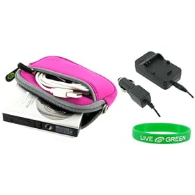Neoprene (Magenta) Sleeve Case and EN-EL10 AC DC Charger for Nikon Coolpix S220 Digital Camera Graphite Black