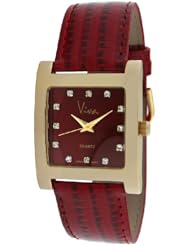 Viva Gold-Tone Sqaure Crystal Marker Red Dial And Red Strap Watch #V2043RD
