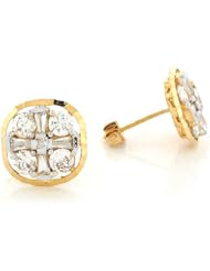 14k Two Toned Gold CZ Cluster Cross Gorgeous 1.3cm Round Post Earrings