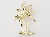 Golden Crystal Rhinestone Crescent Moon Desert California Palm Tree Pin Brooch