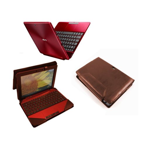 Navitech - Housse à rabat en simili cuir marron, avec support, compatible avec tablette ou tablette+clavier pour le Asus Pad TF300