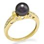 Tahitian Black Pearl Ring with Diamonds in 14K Yellow Gold