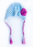 Baby Girl Earflap Hat - Light Blue and Pink