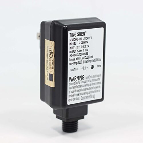 Ting Shen, Wall-mount TS-20W17V Power Supply, US Plug Adapter, Seasonal-Use LED Driver, Black Color.