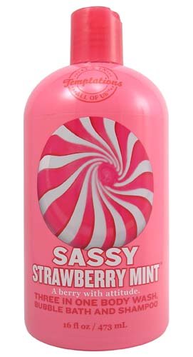 Bath & Body Works Temptations Sassy Strawberry Mint 3 in 1 Body Wash, Bubble Bath, & Shampoo 16 oz