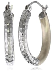 10k Two Tone Gold 3mm Hammered Matte Hoop Earrings