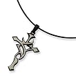 Chisel Black Plated and Grey Stainless Steel Cross on 18 Inch Leather Cord