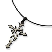 Black Plated and Grey Stainless Steel Necklace on 18 Inch Leather Cord