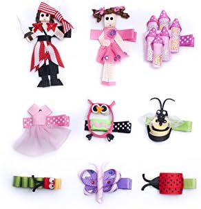 9 pc Animal Sculpture Grosgrain Ribbon Toddler Girl Hair Clips Bow Barrettes
