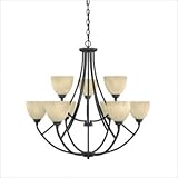 IMAGE OF Designers Fountain 82989-BNB Tackwood - Nine Light Chandelier, Burnished Bronze Finish with Tea Stained Alabaster Glass