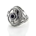 Sterling Silver Gothic Black Onyx Cross Poison Box Locket Ring (Size 5,6,7,8,9,10)