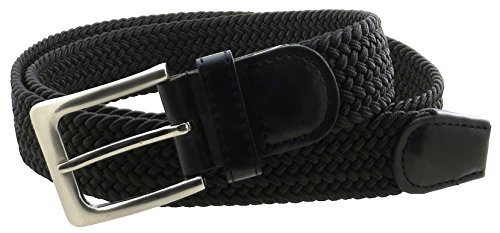 Mens Braided Elastic Stretch Belt Leather Tipped End and Silver Metal Buckle Plus Size XXL/2XL and XXXL/3XL