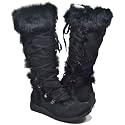 MINK Lace Up Fur Suede Flat Winter Boots Black