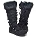 MINK Lace Up Fur Suede Flat Winter Boots Black