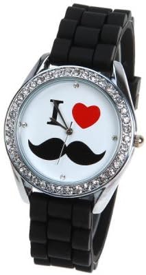 Fashion Silicone Quartz Watch Women I Love Moustache Watch Rhinestone Watches