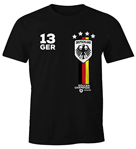Herren T-Shirt Fanshirt Deutschland Trikot EM WM Fußball Germany Fan Shirt MoonWorks® schwarz L
