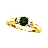 3 Diamond Ring 0.08 ct. and 5/8 ct. Emerald in 14K Yellow Gold