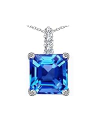Original Star K (tm) Large 12mm Square Cut Simulated Blue Topaz Pendant in 925 Sterling Silver