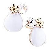 Pugster White Teardrop Flower Crystal Re Stud Earrings