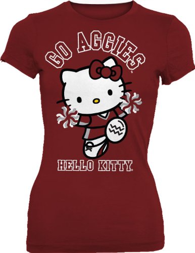 NCAA Texas A&M Aggies Hello Kitty Pom Pom Junior Crew Tee Shirt (Maroon, X-Large)