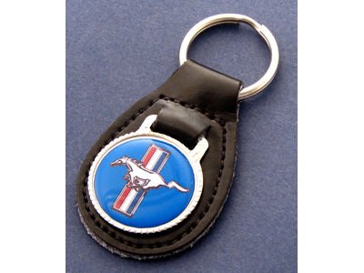 Ford Mustang Blue Pony Black Leather Keychain