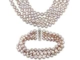 6-7MM NATURAL PINK CULTURED FRESHWATER PEARL STERLING SILVER MULTI STRAND NECKLACE AND BRACELET SET
