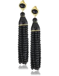 Kenneth Jay Lane Black Bead and Tassel Clip Earrings