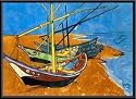 Art Poster Metal Framed Print - Fishing Boats on the Beach at Saintes-Maries - Artist: Vincent Van Gogh- Poster Size: 22 X 28