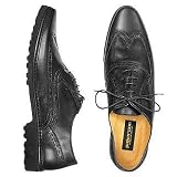 Pakerson Men's Black Italian Hand Made Leather Wingtip Oxford Shoes