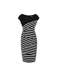 V-neck Striped Print Cotton Cap Sleeves Bodycon Dress 