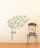 Instant Home/Wall Reusable Decal Stickers - Steel Tree Bird Perch with Mod Birds
