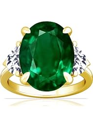 18K Yellow Gold Oval Cut Emerald Three Stone Ring