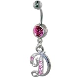 Pink Letter D Dangle Belly Ring