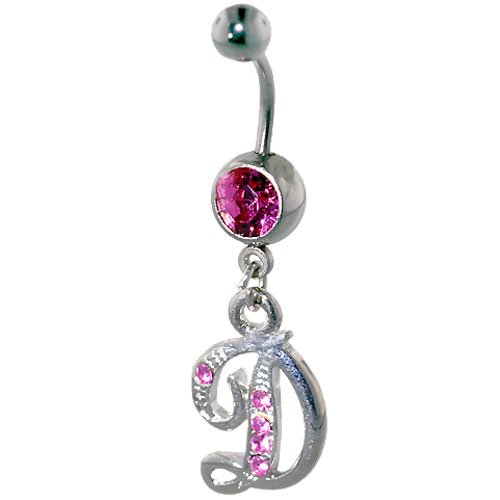Pink Letter D Dangle Belly Ring