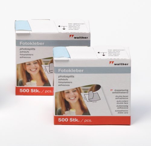 Walther FT500DP Sparpack Fotokleber, doppelseitig selbstklebende Tapes, säurefrei, archivierungssicher, Doppelpack 2 x 500 Stück weiß