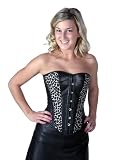 SC80015A Sexy Leopard Vintage Leather Overbust Goth Fetish Corset Waist Cincher Lacing Bustier
