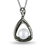 Sterling Silver 1/10 CT TDW Diamonds FW White pearl fashion pendant with chain (G-H, I2-I3)