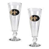 New Orleans Saints NFL 2pc Pilsner Glass Set with Football on stem - Oval Logo