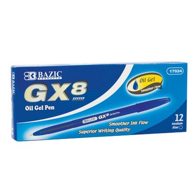 BAZIC GX-8 Blue Oil-Gel Ink Pen, 2 - 12 Packs, Total 24