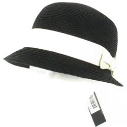 Cloche Bucket Bell Summer Sun Beach Bow Hat Black with Ivory Hatband