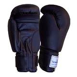 Genuine Cowhide Leather Boxing Gloves Professional Martial Arts Sparring Gloves, Black, 10 oz